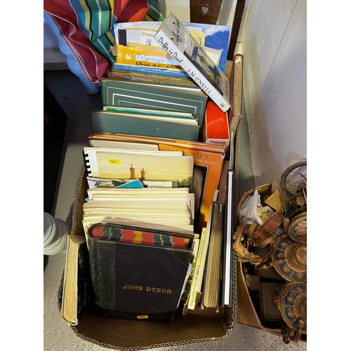 24 - Box of books x2 + planter + Victorian marble clock garniture A/F