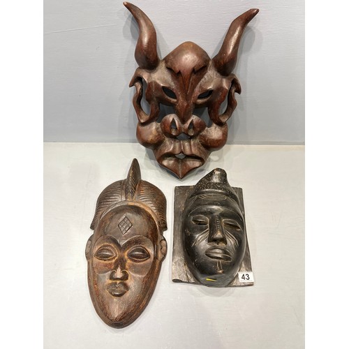 43 - 3 Early 20th century tribal masks