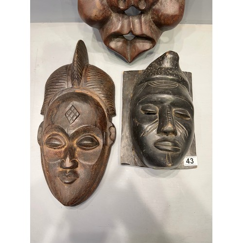 43 - 3 Early 20th century tribal masks