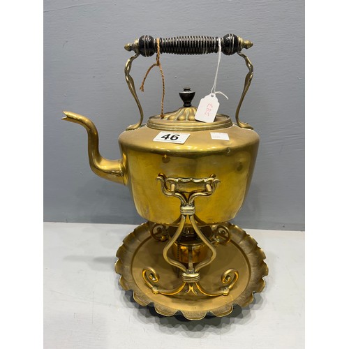 46 - Brass & copper kettle on stand + burner