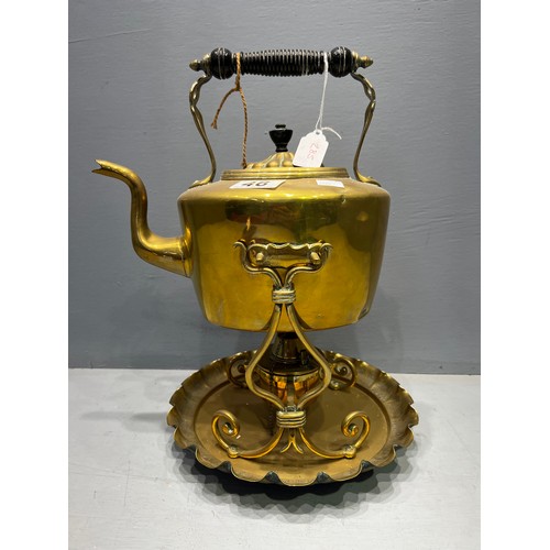 46 - Brass & copper kettle on stand + burner