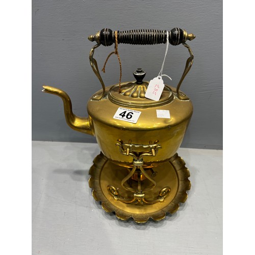 46 - Brass & copper kettle on stand + burner