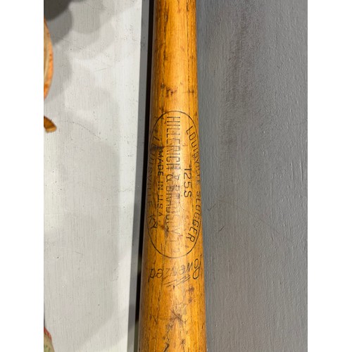 57 - Vintage baseball bat + glove + ball