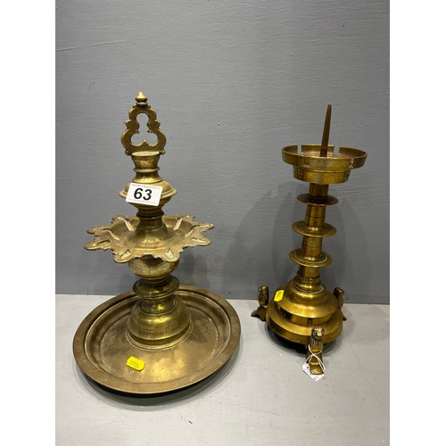 63 - Early 20th century heavy brass church items