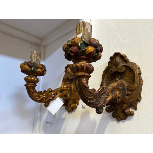 74 - Pair of Victorian or earlier wood gilt wall sconces A/F