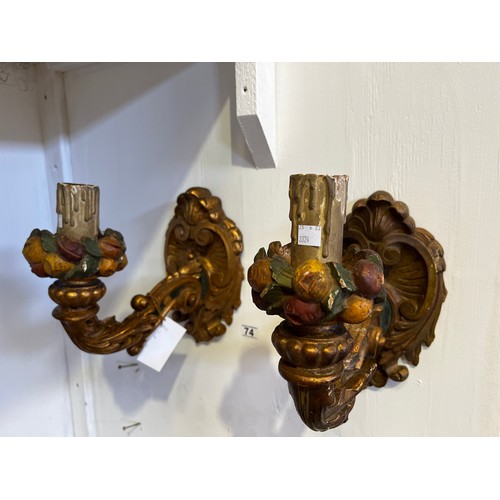 74 - Pair of Victorian or earlier wood gilt wall sconces A/F