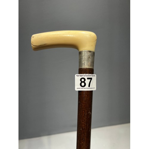 87 - Silver & bone handle walking stick