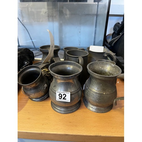 92 - Collection of early pewter tankards