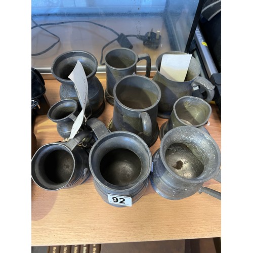 92 - Collection of early pewter tankards