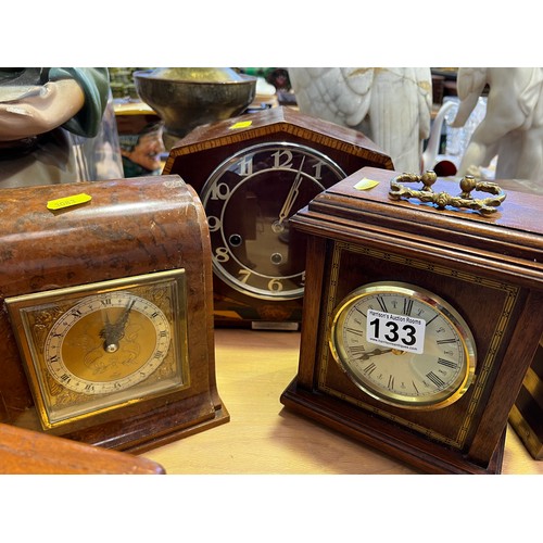 133 - 3 Mantle clocks inc deco walnut west minster chime