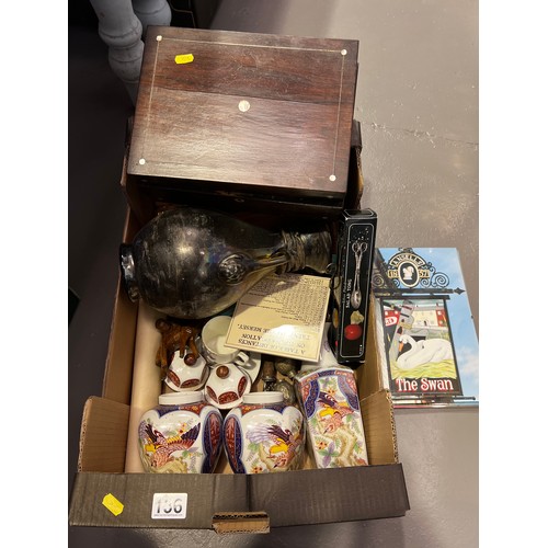 136 - Box of collectable (inc rosewood box)