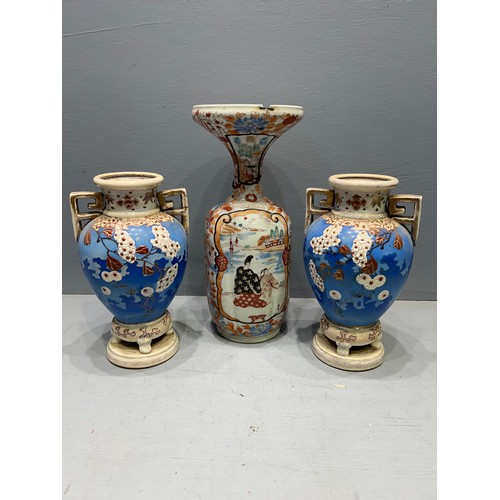 143 - Early Chinese vase (with repairs) + pair of Victorian vase