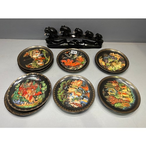 181 - Collection plates + ebony elephants figures