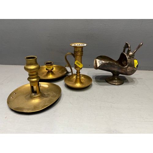 195 - Early brass candle snuffer/sticks