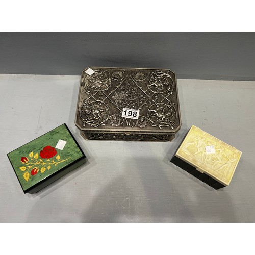 198 - Cherub plated quality jewellery box + baker light box + musical box