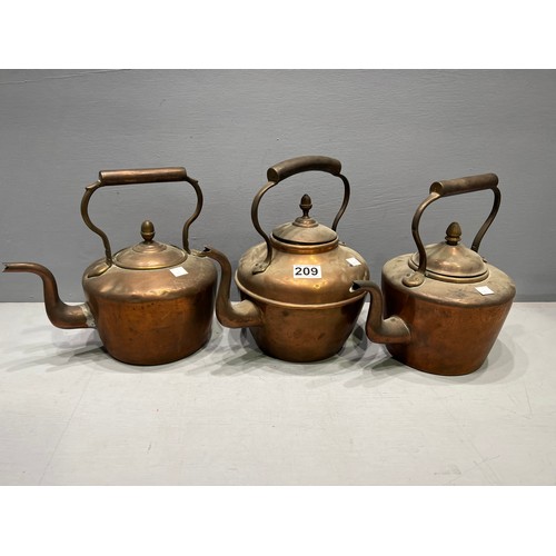 209 - 3 Early 20th century copper kettles