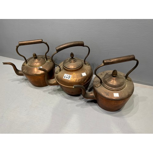 209 - 3 Early 20th century copper kettles