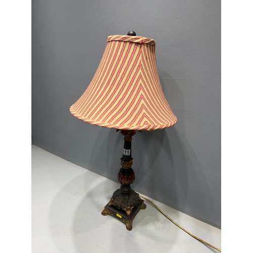 211 - Quality brass & coloured glass table lamp