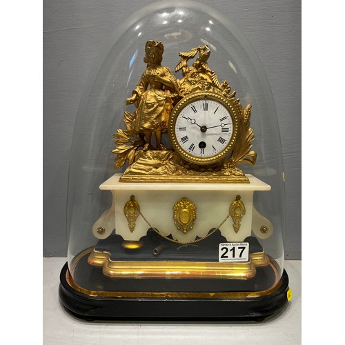 217 - Victorian french marble & gilt spelter in Victorian glass dome