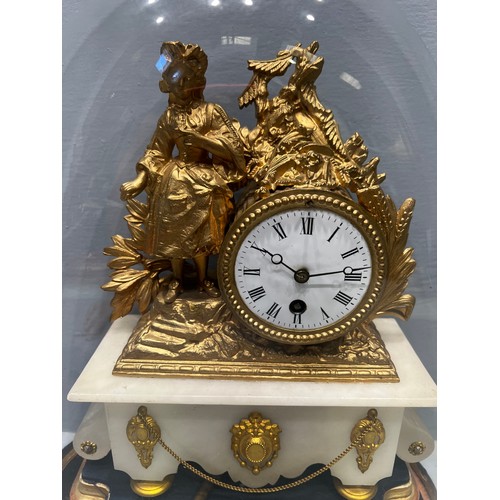 217 - Victorian french marble & gilt spelter in Victorian glass dome