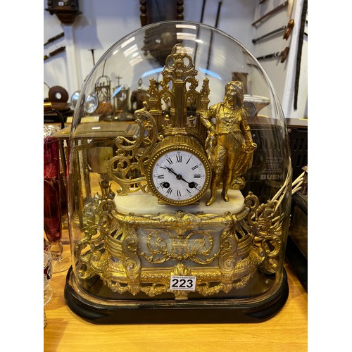 223 - Superb Victorian French gilt on spelter clock under Victorian glass dome