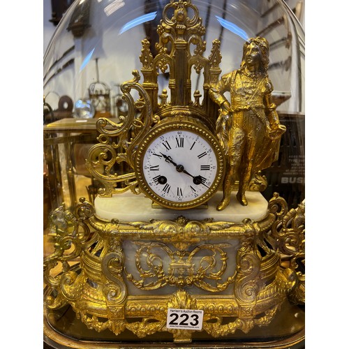 223 - Superb Victorian French gilt on spelter clock under Victorian glass dome