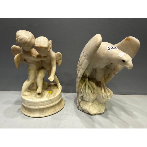 233 - Victorian marble eagle figure A/F +early 20th century marble cherub centre piece