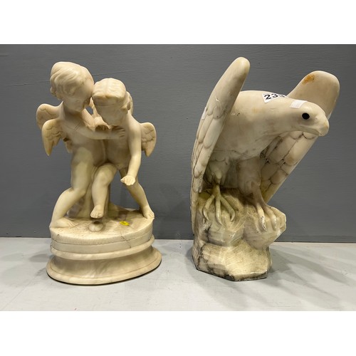 233 - Victorian marble eagle figure A/F +early 20th century marble cherub centre piece