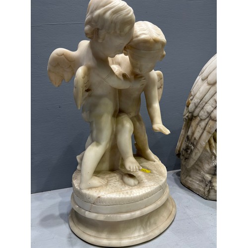 233 - Victorian marble eagle figure A/F +early 20th century marble cherub centre piece