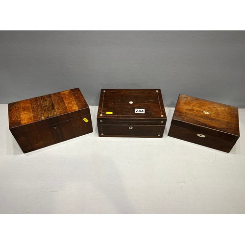 244 - Victorian rosewood caddy A/F + 2 rosewood box's A/F