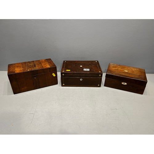 244 - Victorian rosewood caddy A/F + 2 rosewood box's A/F