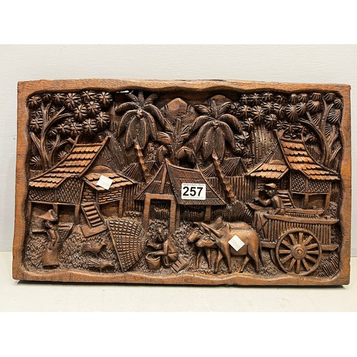 257 - Large 20th century carved farming wall plaque