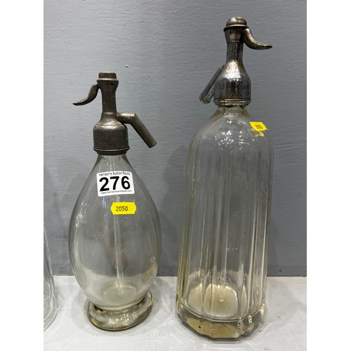 276 - 2 Glass vintage soda syphons + Edwardian decanter