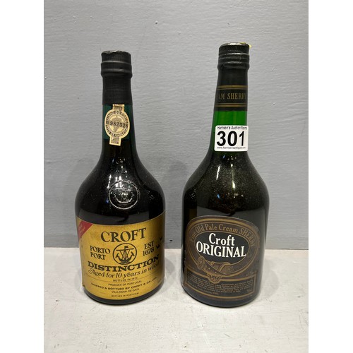 301 - 2 Unopened vintage bottles of croft sherry & port