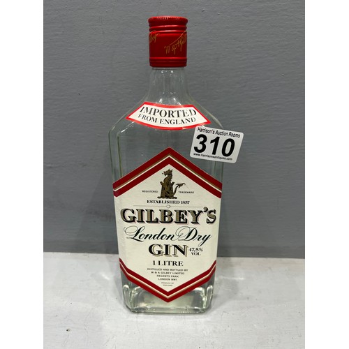 310 - 1 Litre bottle of gilbeys gin