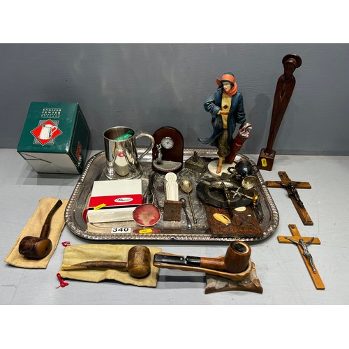 340 - Tray of collectables inc religious figures