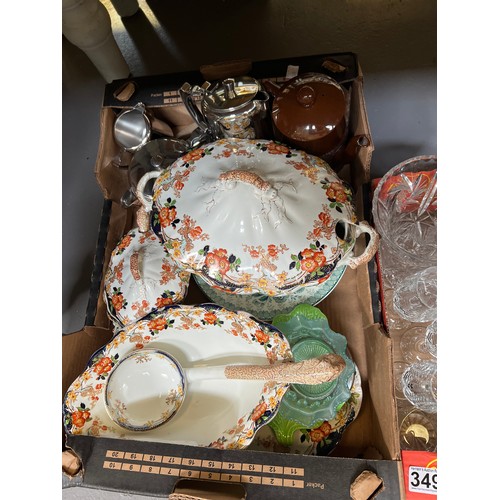 349 - 2 Box's misc inc good glass ware & Victorian tureens etc