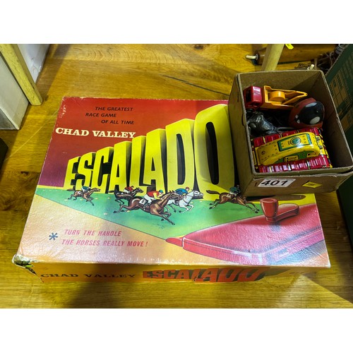 401 - Boxed Chad Valley Game + Tin plate Tank etc