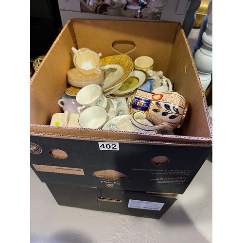 402 - 2 Boxes Misc inc Stoneware jars plated ware + pottery