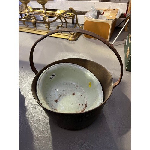 455 - Early 20th Century Copper pan + enamel bowl