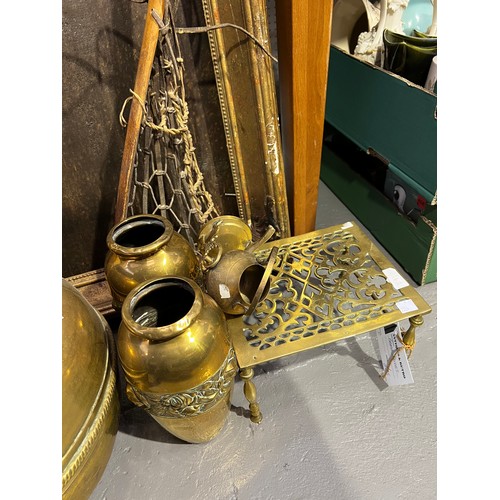 479 - Victorian copper Jug A/F  + Early picture frame. Brass Trivet etc