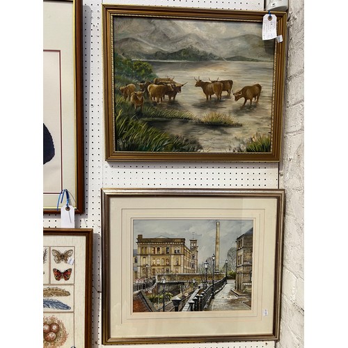 519 - 8 Framed pictures inc watercolours oils , tapestry etc