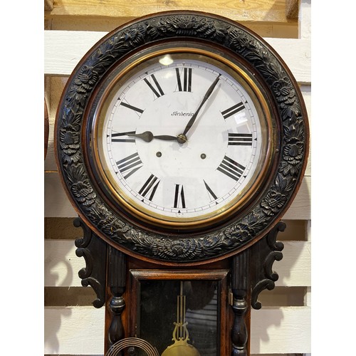 547 - Victorian round face carved wall clock (good case)