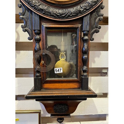 547 - Victorian round face carved wall clock (good case)