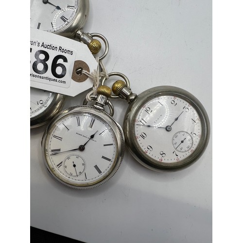 586 - 4 White metal pocket watches (elgin) (possibly silver)