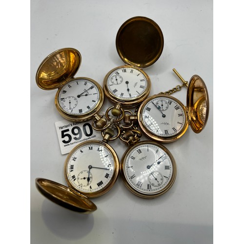 590 - 5 Gold plated pocket watches