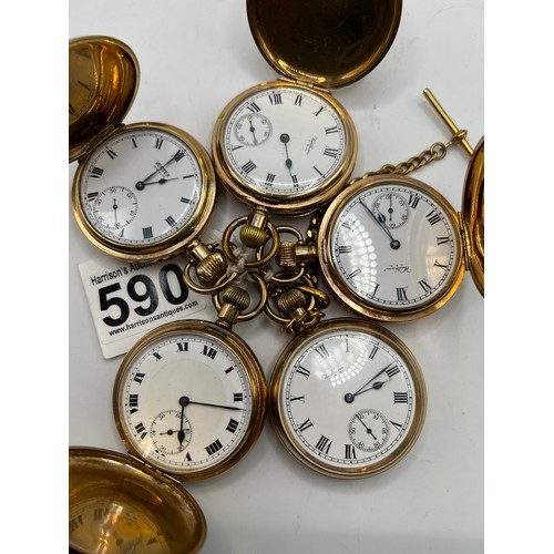 590 - 5 Gold plated pocket watches