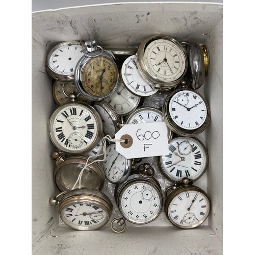 600f - box of assorted pocket watches silver etc a/f