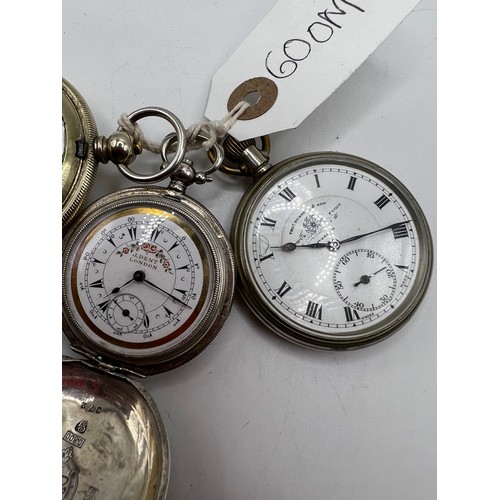 600m - 3 pocket watches 2 are silver