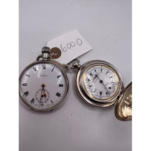 600o - 2 silver pocket watches 1 ticking away